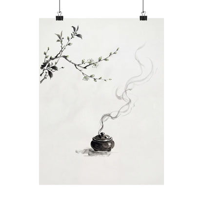 Ma Incense Smoke Wall Art Print - Zen Sumi E