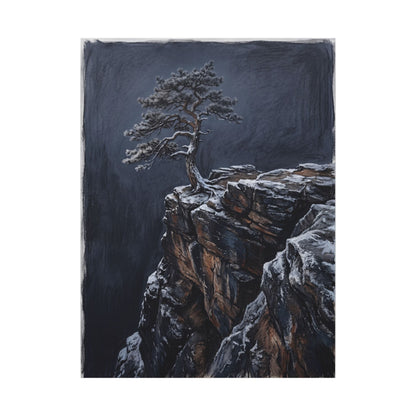 Dark Japandi Pine Tree in Dawn | Dark Texture Canvas Art