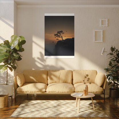 Dark Japandi Pine Tree in Golden Hour | Moody Minimal Canvas Art