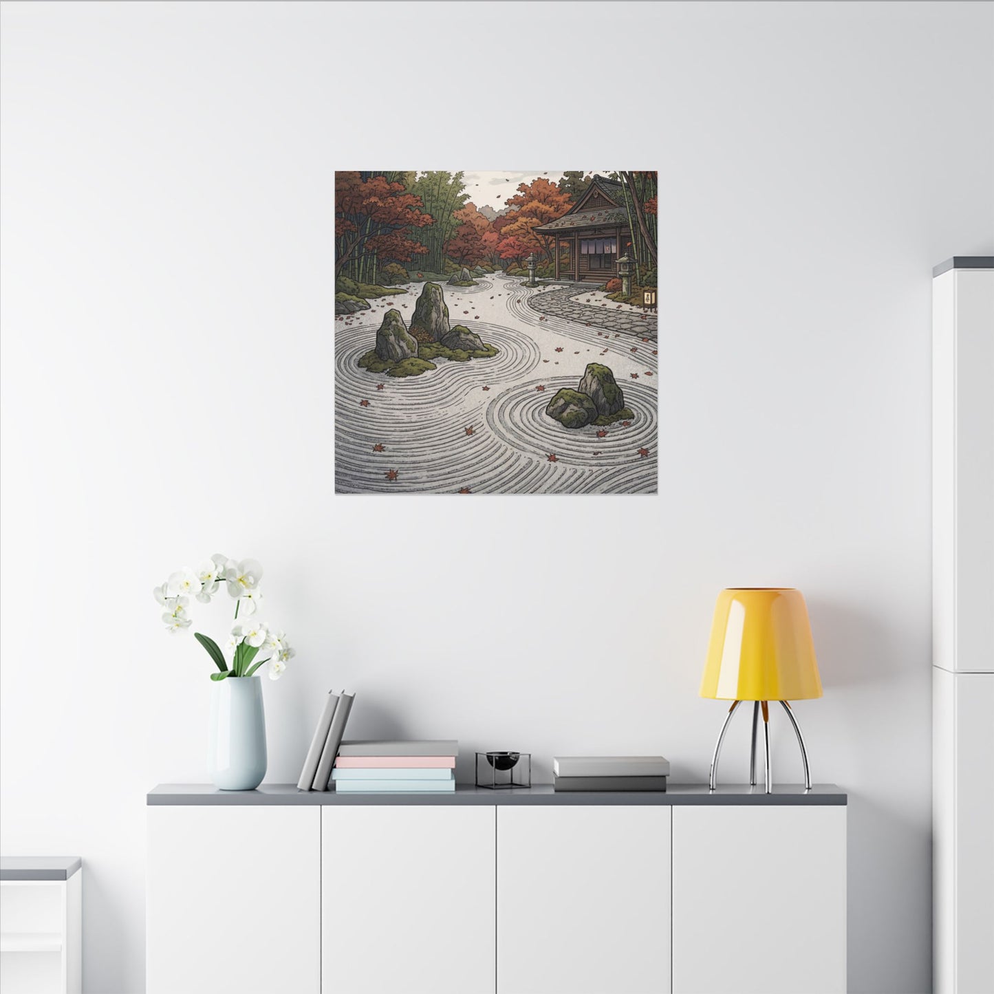 Autumn Rock Garden Ukiyo E Inspired Canvas Art | Peaceful Decor