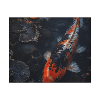 Koi Pond Canvas Art | Winter Dark Japandi Shadow Zen Art