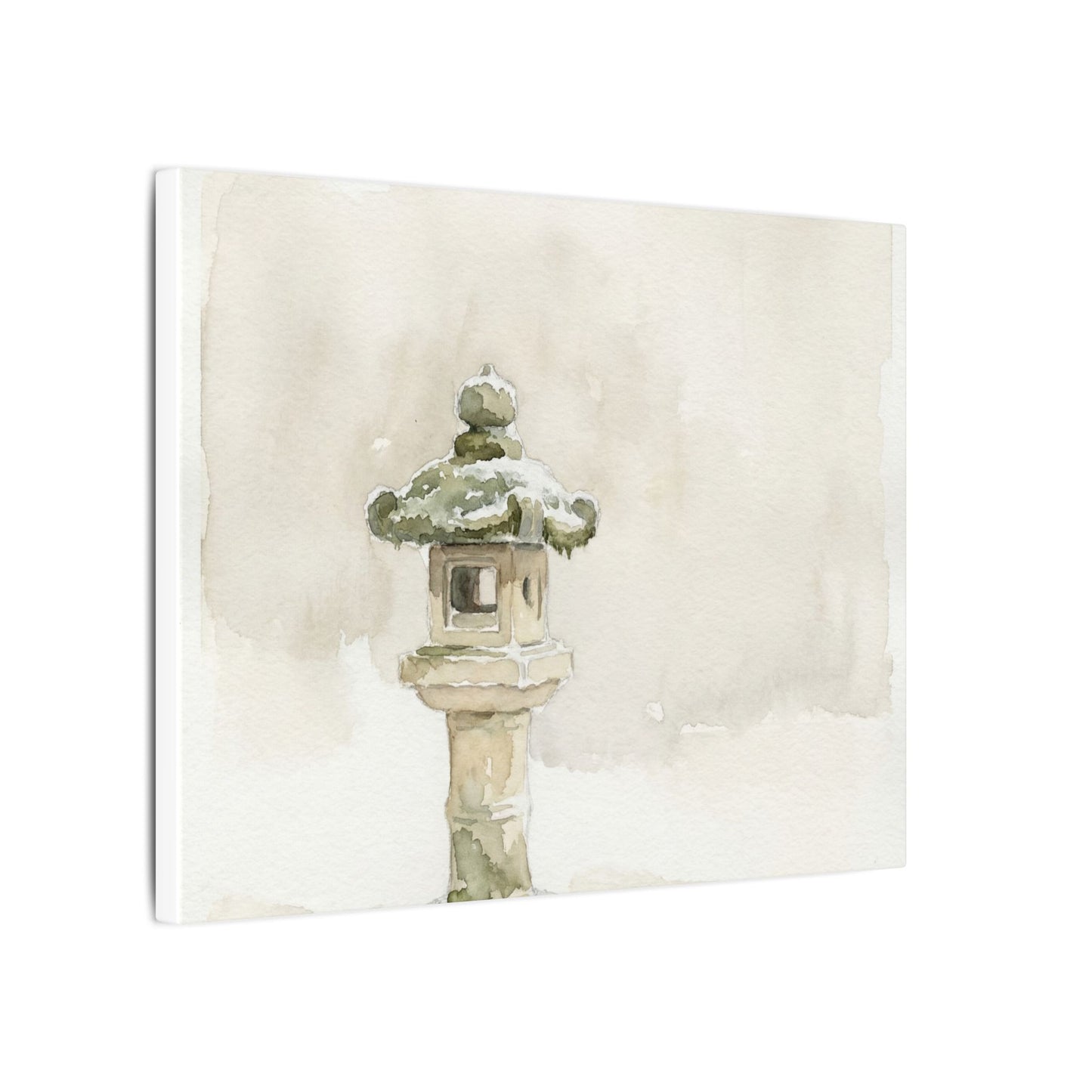 Stone Lantern Winter Canvas Art | Japandi Earthy Design