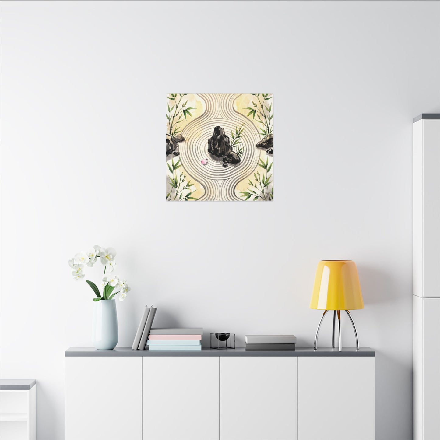 Zen Rock Garden in Golden Hour | Sumi E Canvas Art