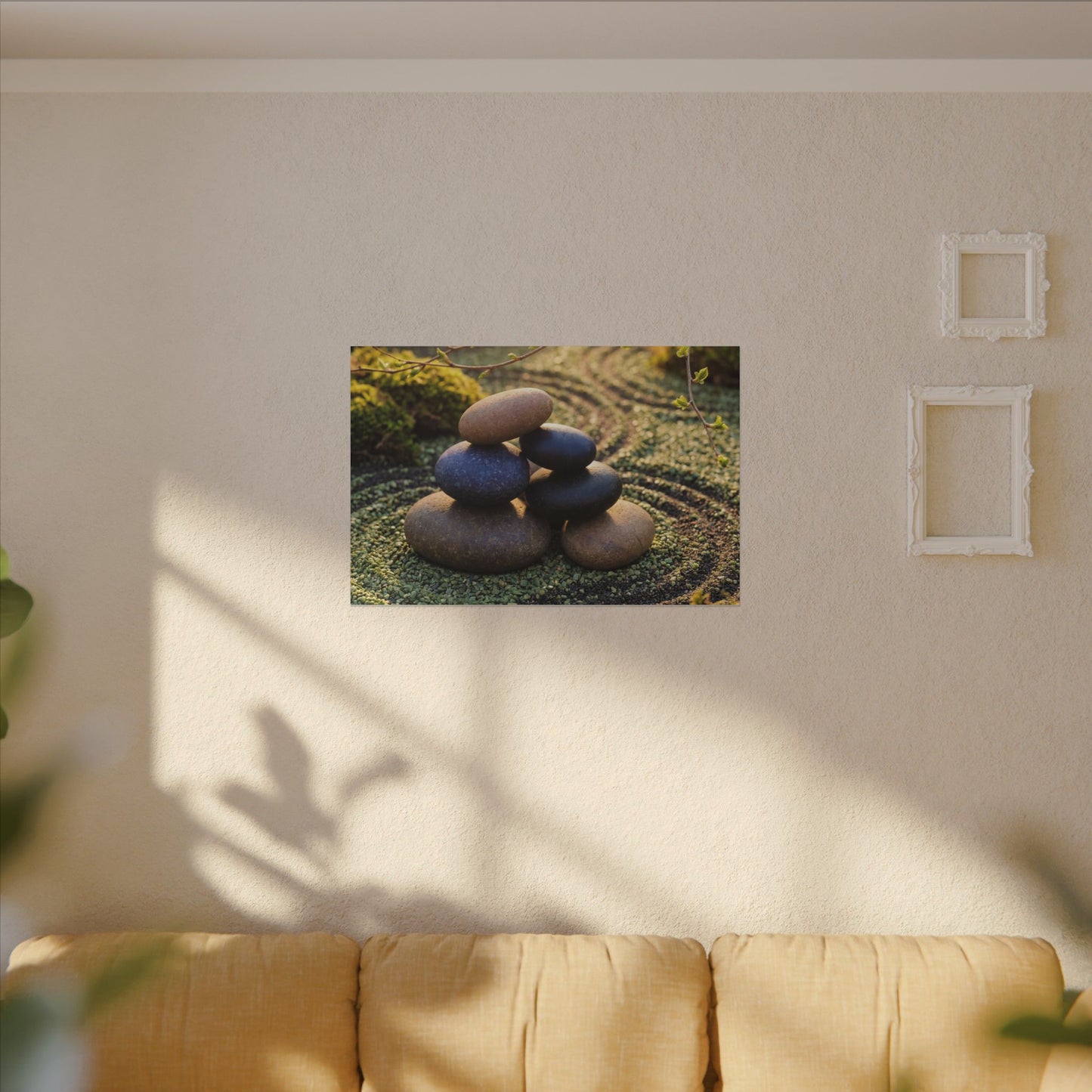 Zen River Stones in Golden Hour | Karesansui Canvas Art