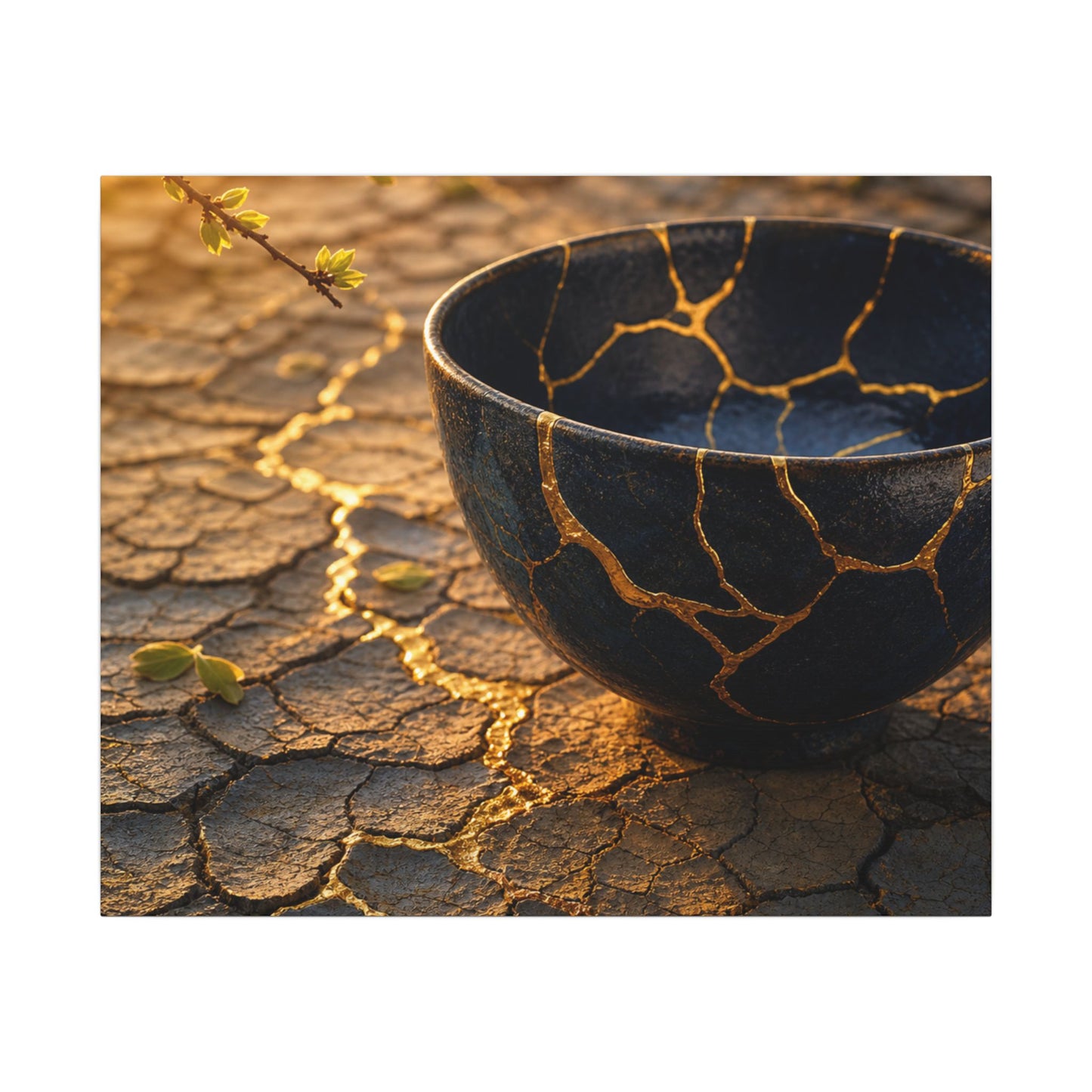 Golden Hour Cracked Earth Canvas Art - Kintsugi Fukinsei