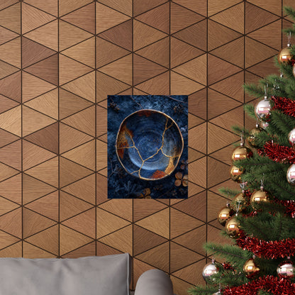 Fukinsei Ceramic Bowl Wall Art Print - Kintsugi Crackle Gold