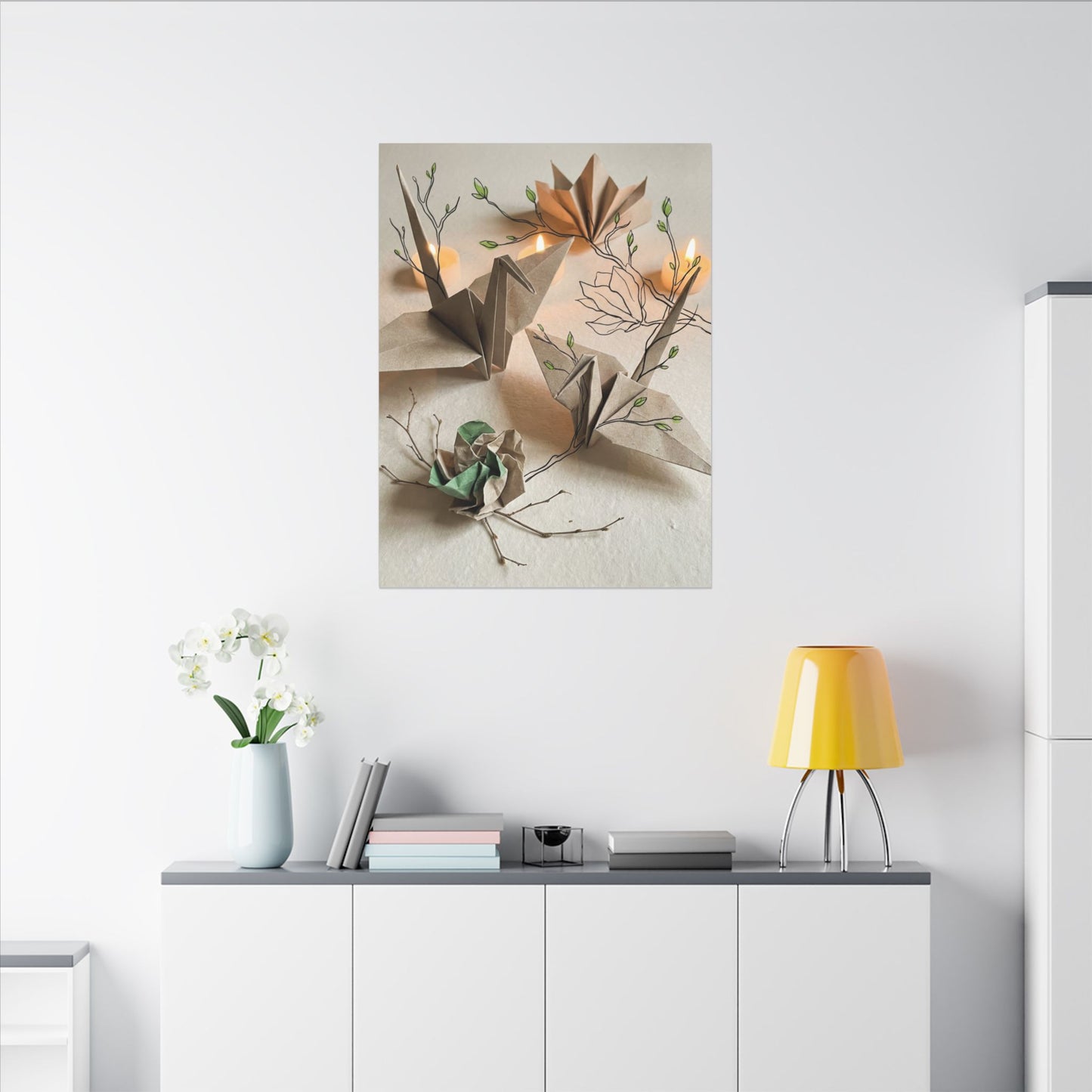 Paper Fold Spring Canvas Art | Japandi Earthy Design