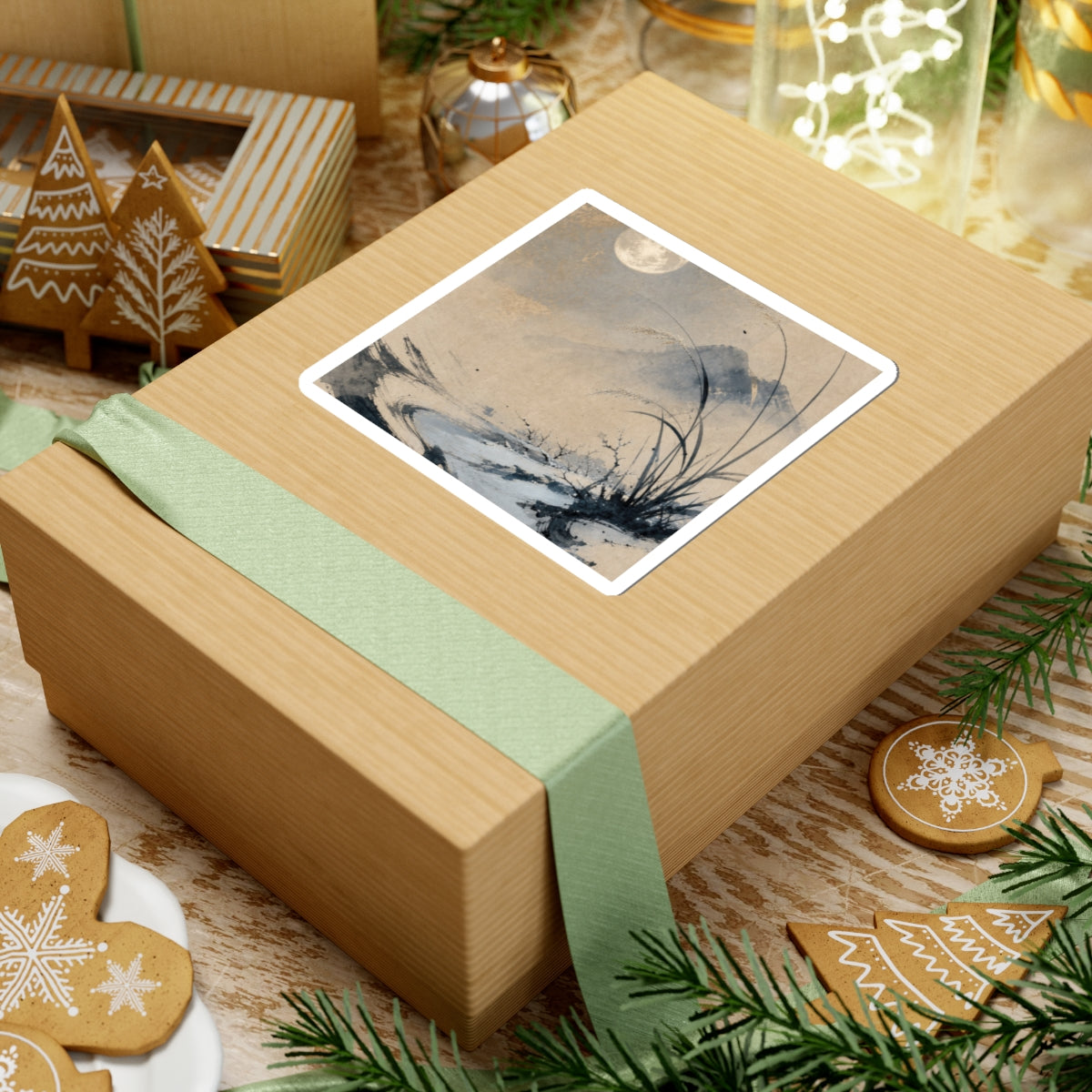 Winter Ink Brushstroke Japanese Pattern Sticker | Warm Decor
