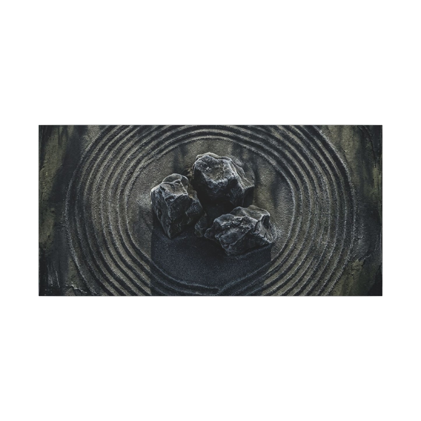 Moody Rock Garden Canvas Art - Dark Texture Dark Japandi