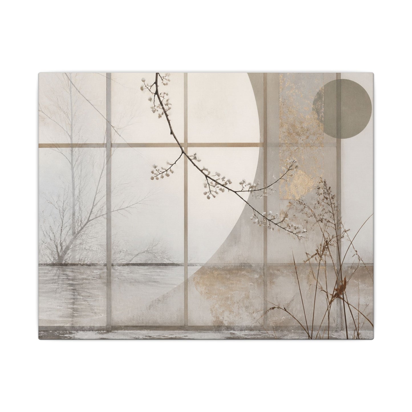 Winter Shoji Screen Japanese Pattern Canvas Art | Elegant Decor