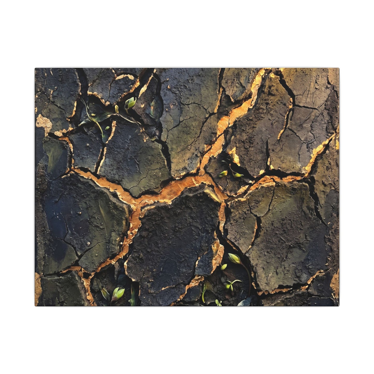 Cracked Earth Spring Canvas Art | Dark Japandi Atmospheric Design
