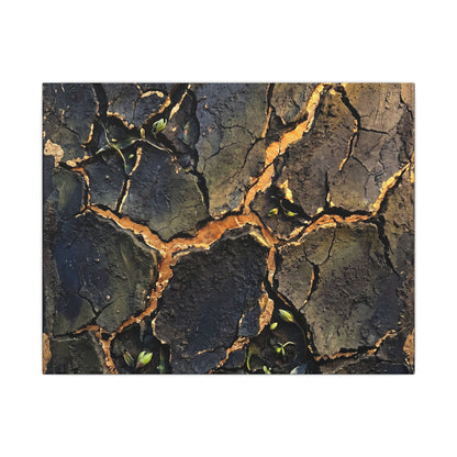 Cracked Earth Spring Canvas Art | Dark Japandi Atmospheric Design