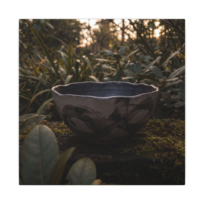 Ceramic Bowl Canvas Art | Summer Dark Japandi Charcoal Ink Art