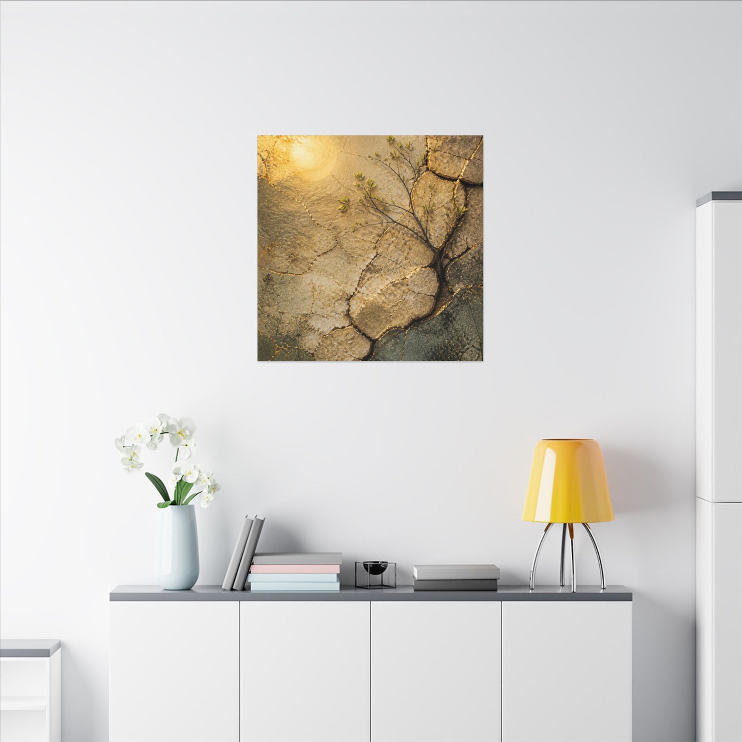 Cracked Earth Spring Canvas Art | Japandi Warm Design