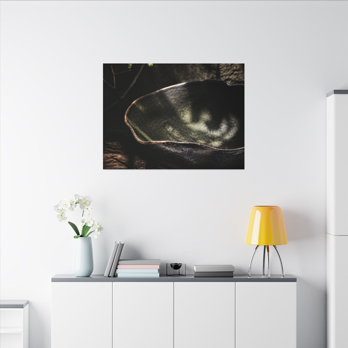 Sophisticated Ceramic Bowl Canvas Art - Dark Texture Dark Japandi