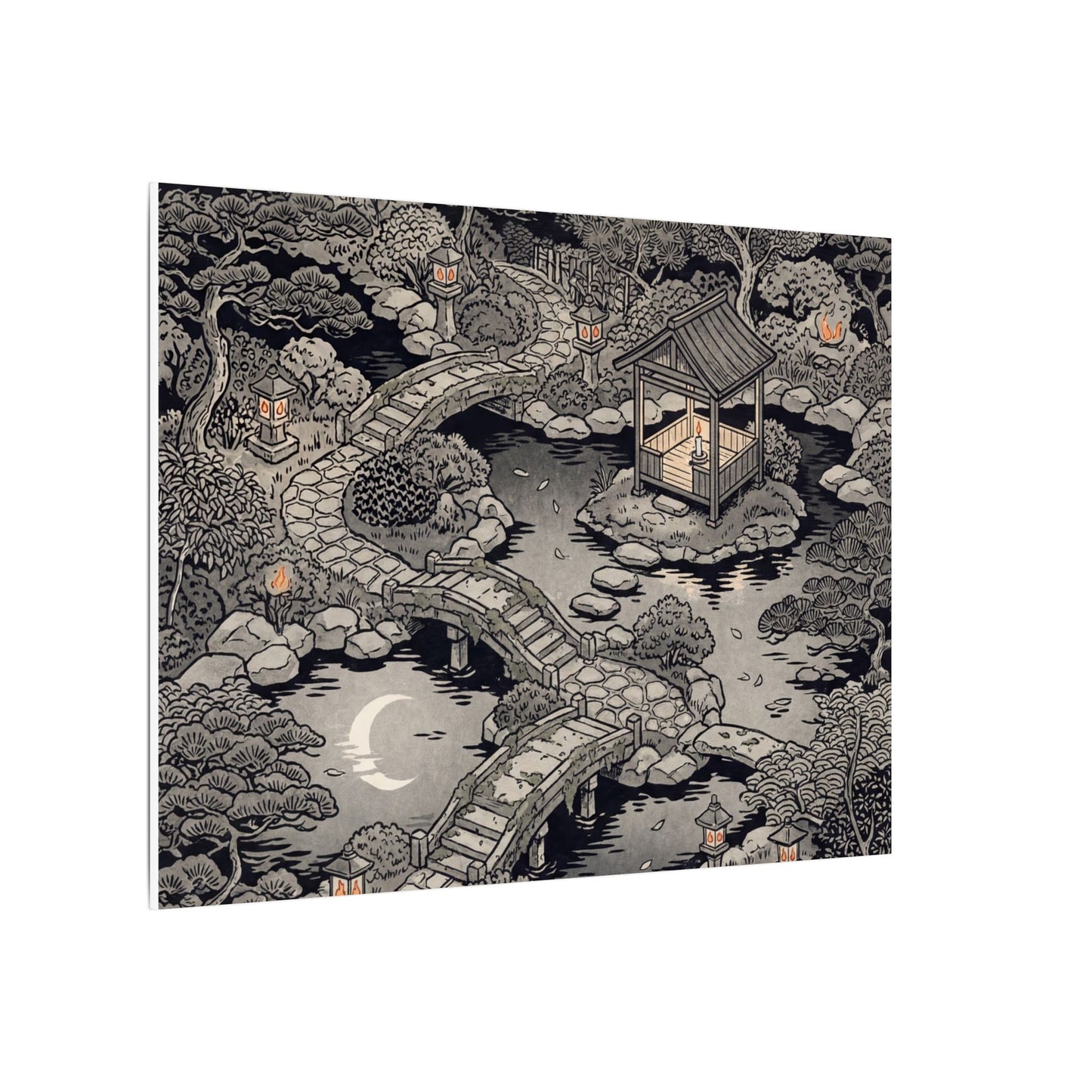 Moonlit Garden Ukiyo E Inspired Canvas Art | Serene Zen Art