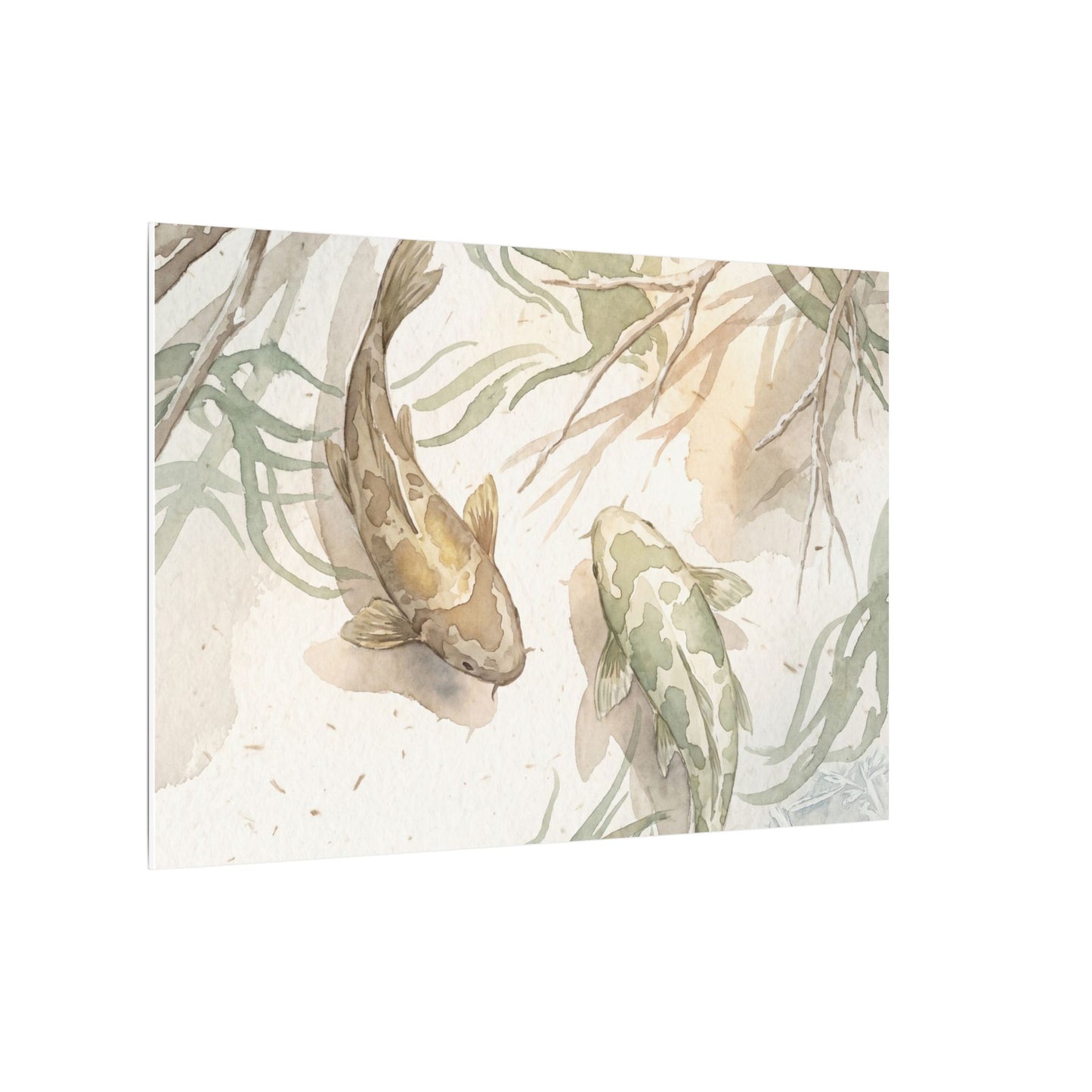 Koi Pond Canvas Art | Winter Japandi Watercolor Art