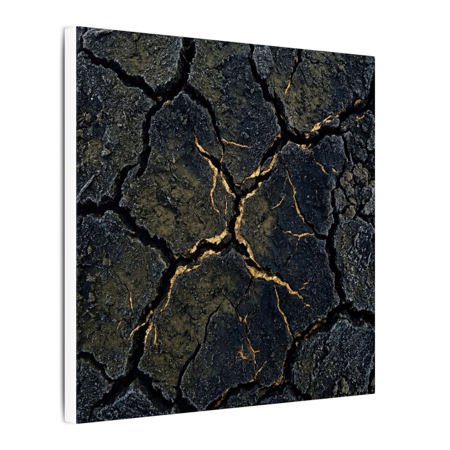 Overcast Cracked Earth Canvas Art - Dark Japandi Ma