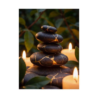 Summer River Stones Gold Vein Wall Art Print | Healing Decor