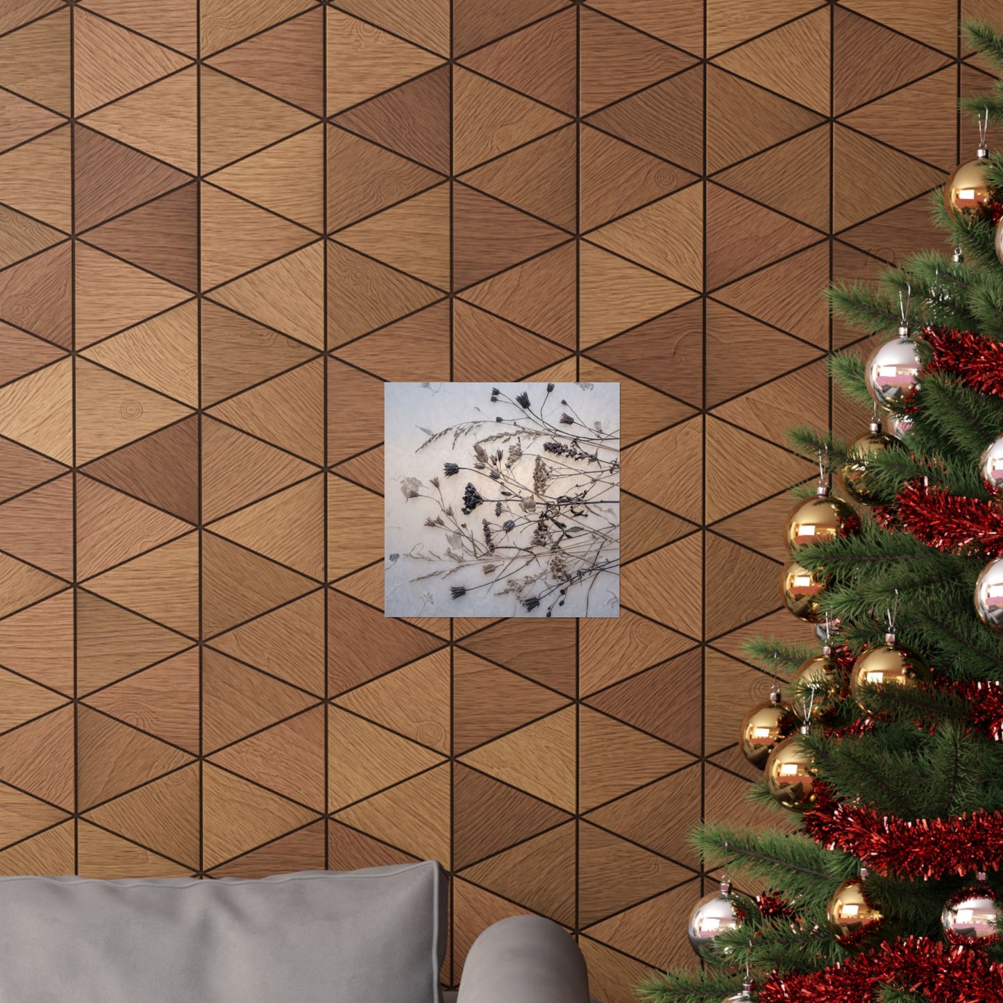 Winter Dried Flowers Japanese Pattern Wall Art Print | Warm Decor