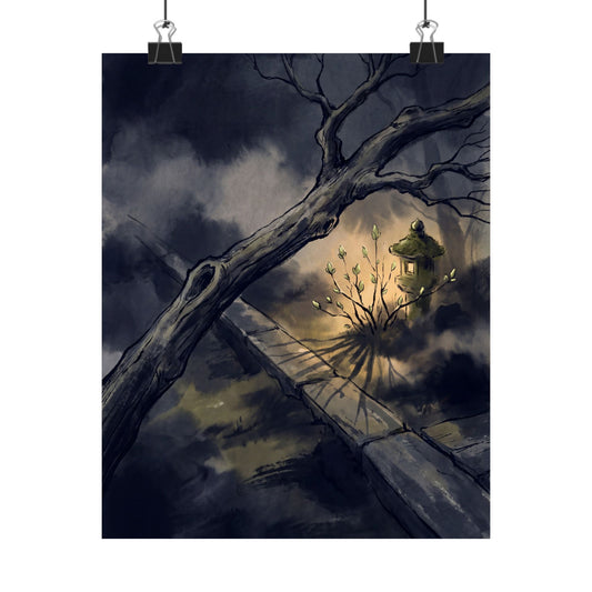 Golden Hour Moonlit Garden Wall Art Print - Dark Japandi Datsuzoku