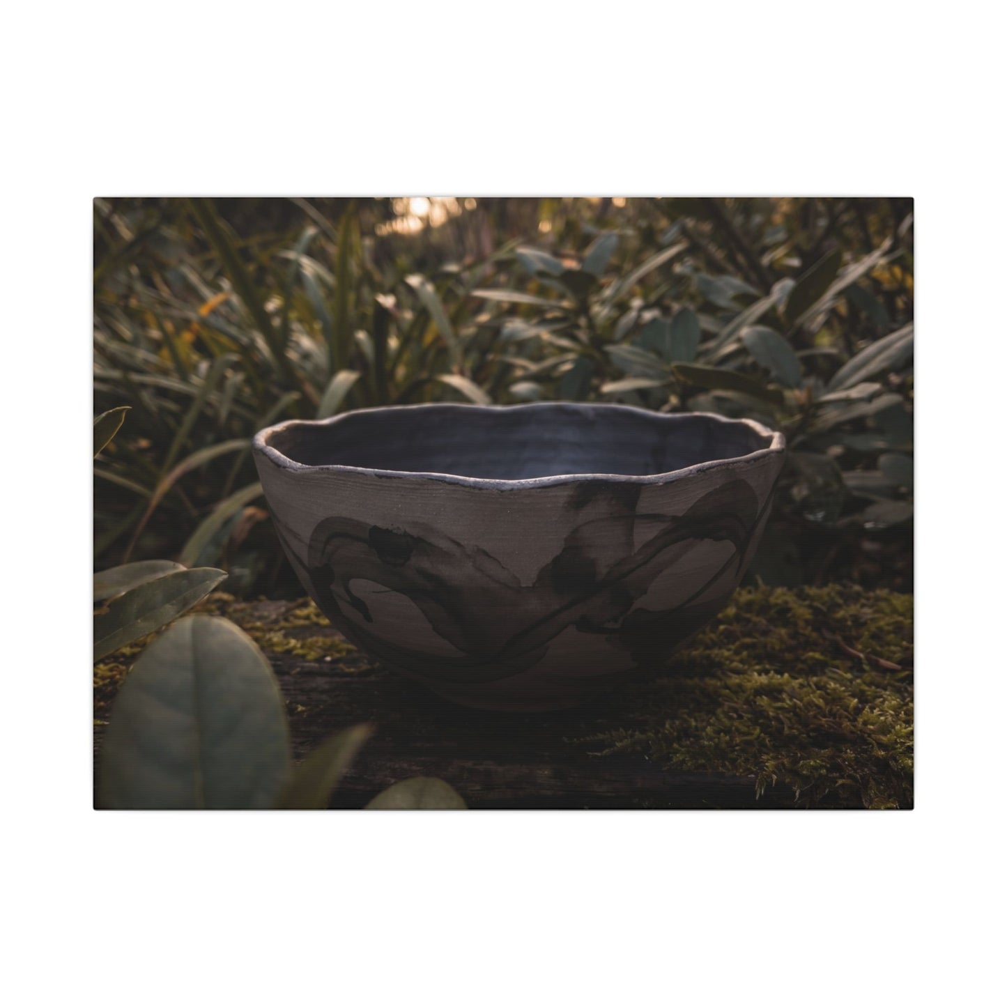 Ceramic Bowl Canvas Art | Summer Dark Japandi Charcoal Ink Art