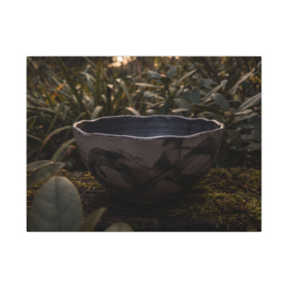 Ceramic Bowl Canvas Art | Summer Dark Japandi Charcoal Ink Art