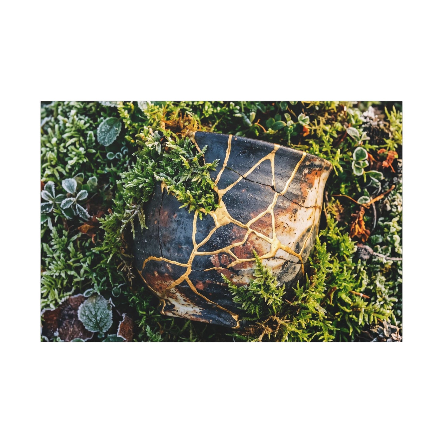 Artful Moss Close Up Canvas Art - Gold Repair Kintsugi