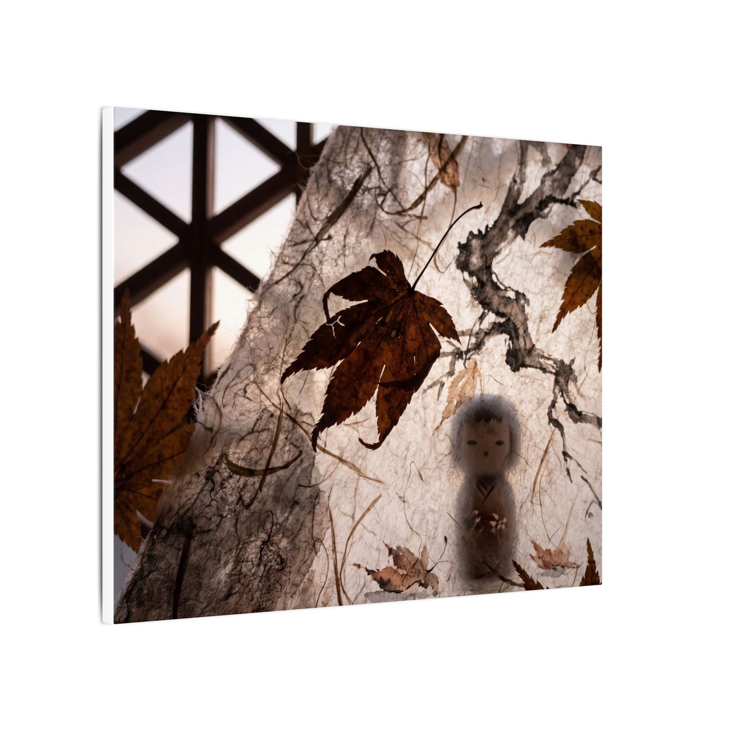 Shoji Screen Autumn Canvas Art | Dark Japandi Atmospheric Design