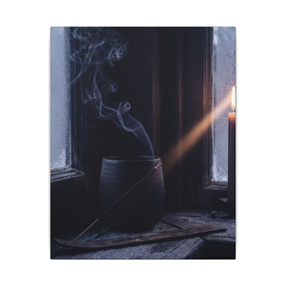 Incense Smoke Winter Canvas Art | Dark Japandi Sophisticated Design