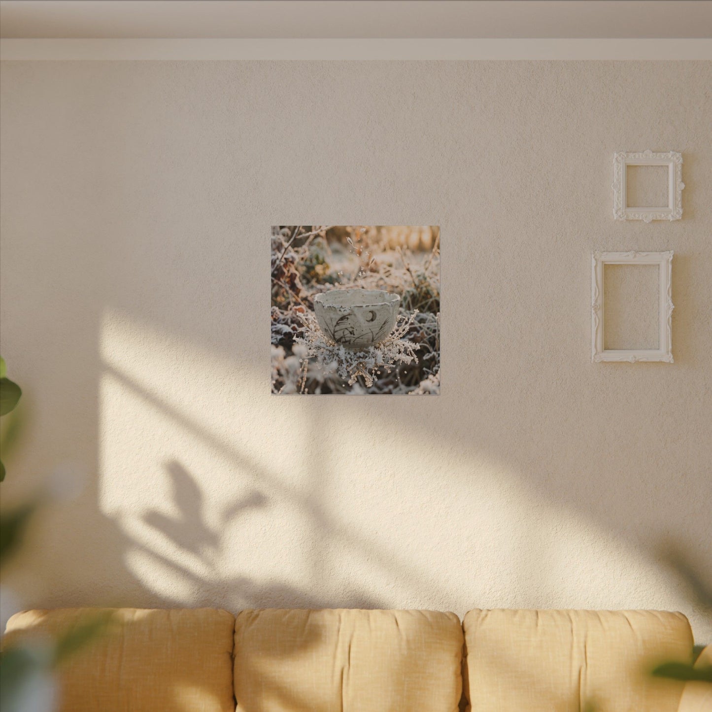 Japandi Ceramic Bowl in Golden Hour | Japanese Pattern Canvas Art