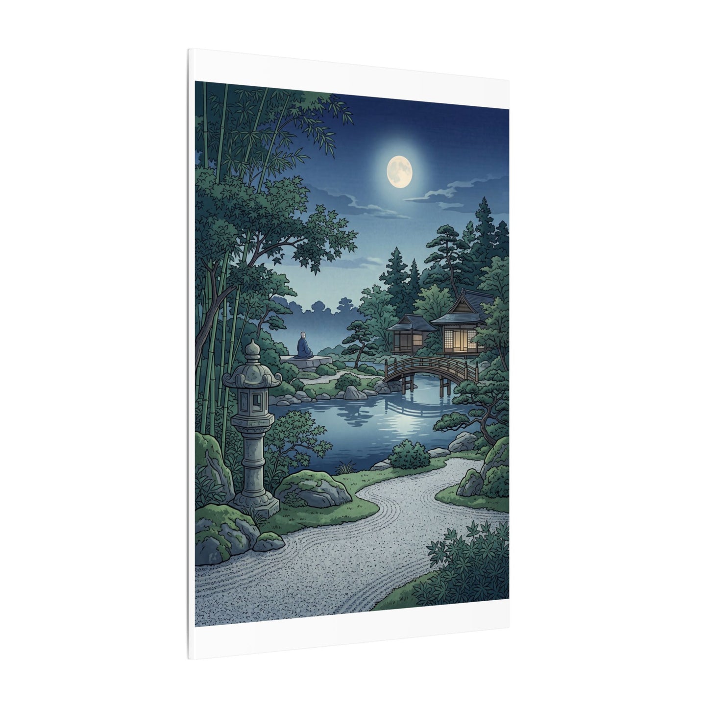 Summer Moonlit Garden Ukiyo E Inspired Canvas Art | Serene Decor