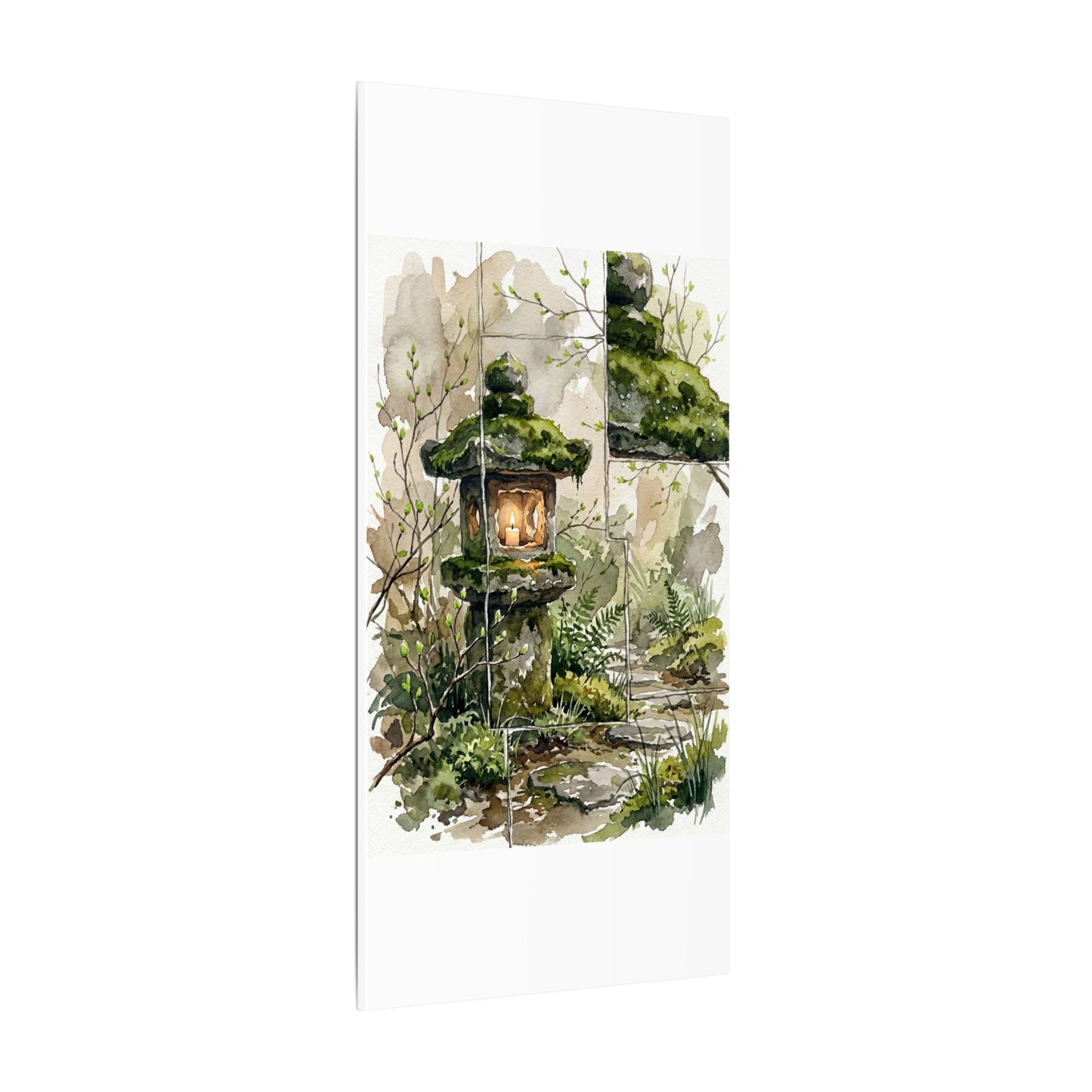 Stone Lantern Watercolor Canvas Art | Elegant Japandi Art