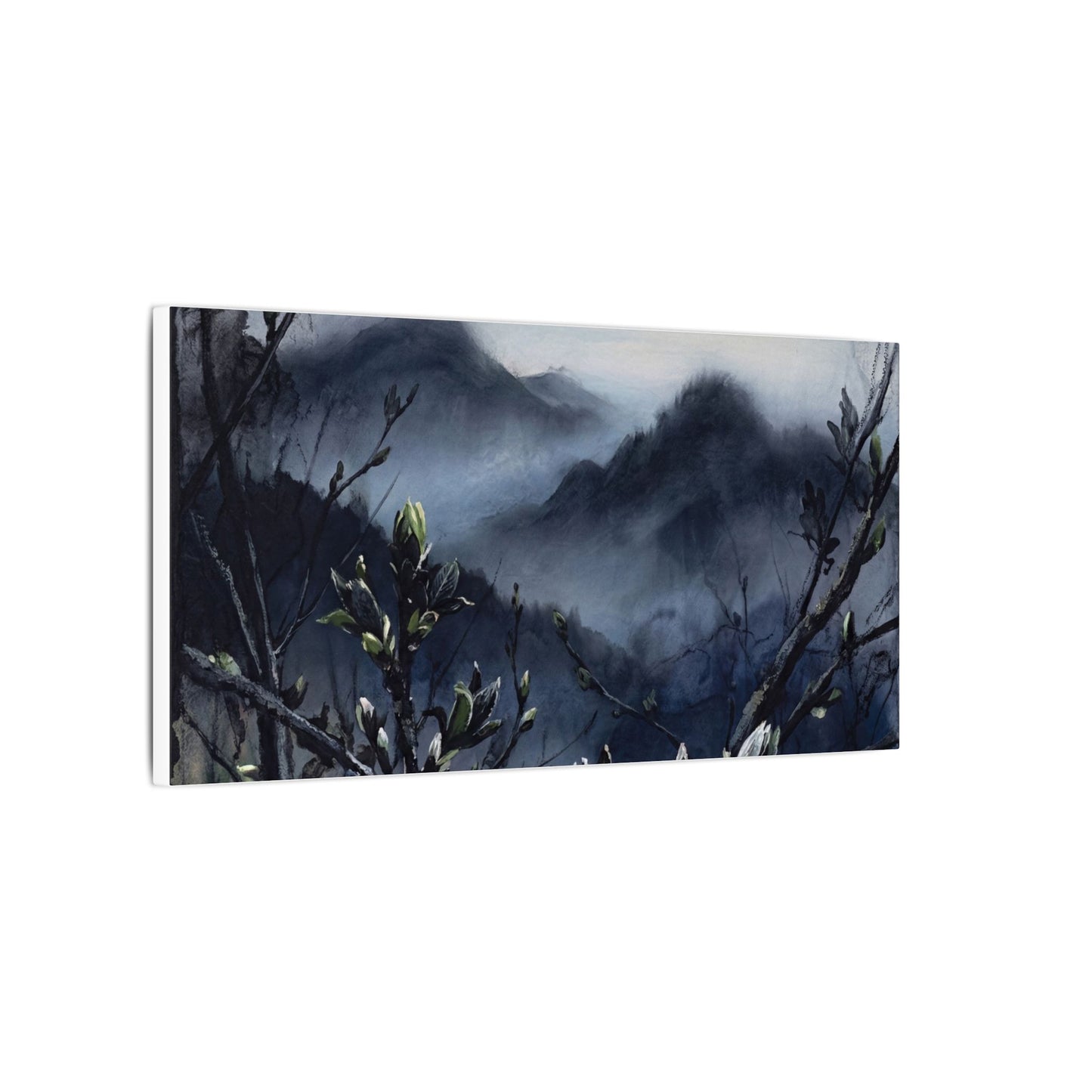 Mountain Mist Spring Canvas Art | Dark Japandi Atmospheric Design