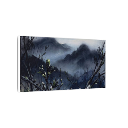 Mountain Mist Spring Canvas Art | Dark Japandi Atmospheric Design