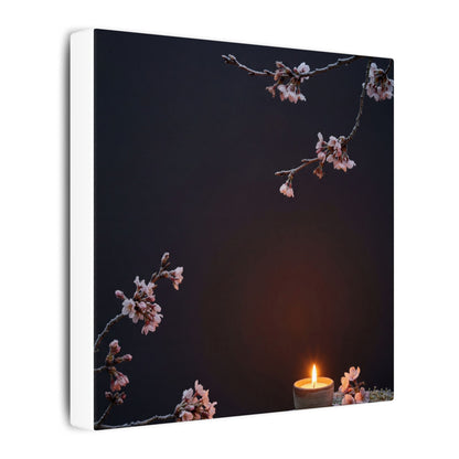 Dark Japandi Cherry Blossom in Candlelight | Moody Minimal Canvas Art