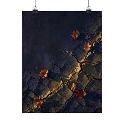 Golden Hour Cracked Earth Wall Art Print - Dark Japandi Seijaku Art Print