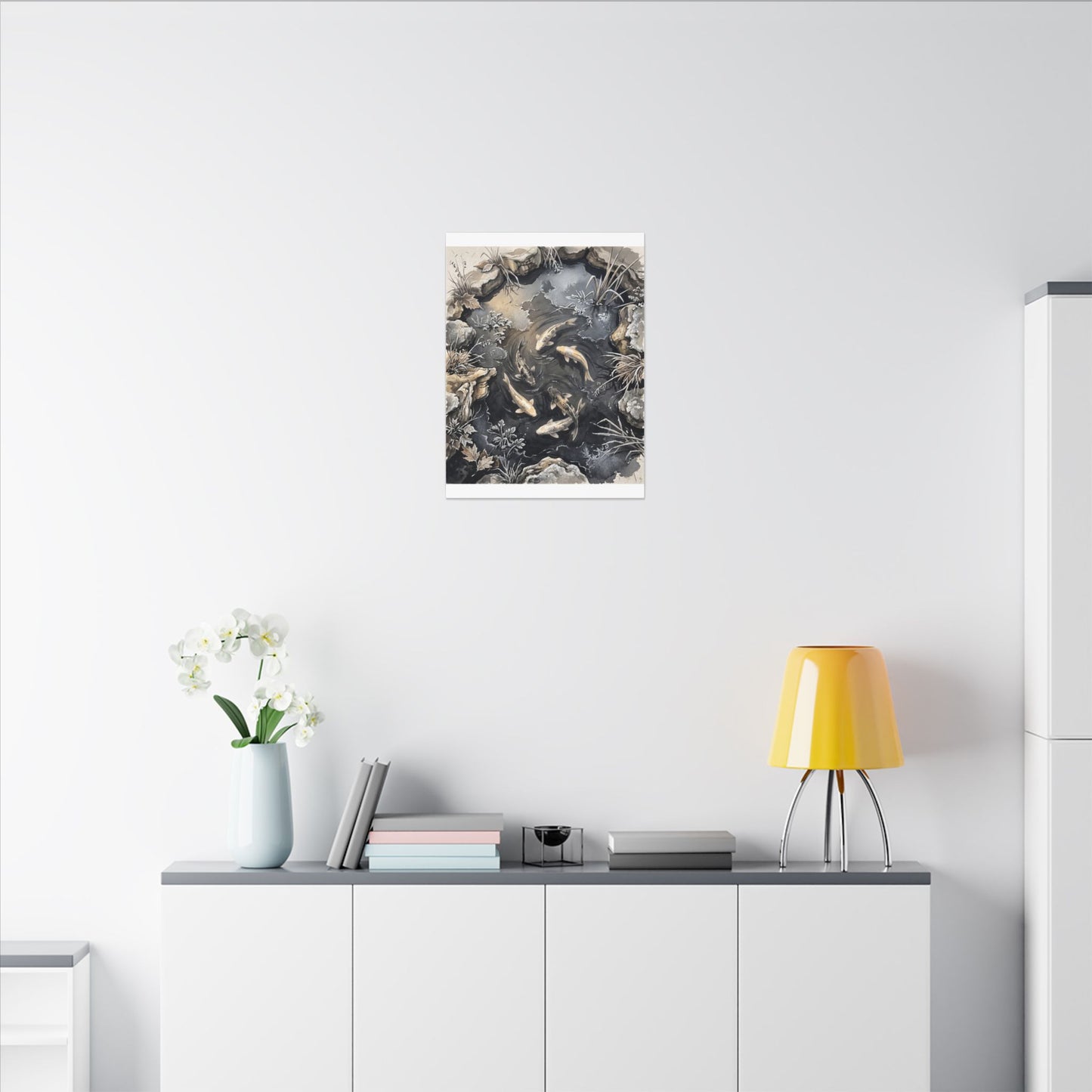 Koi Pond Canvas Art | Winter Japandi Japanese Pattern Art