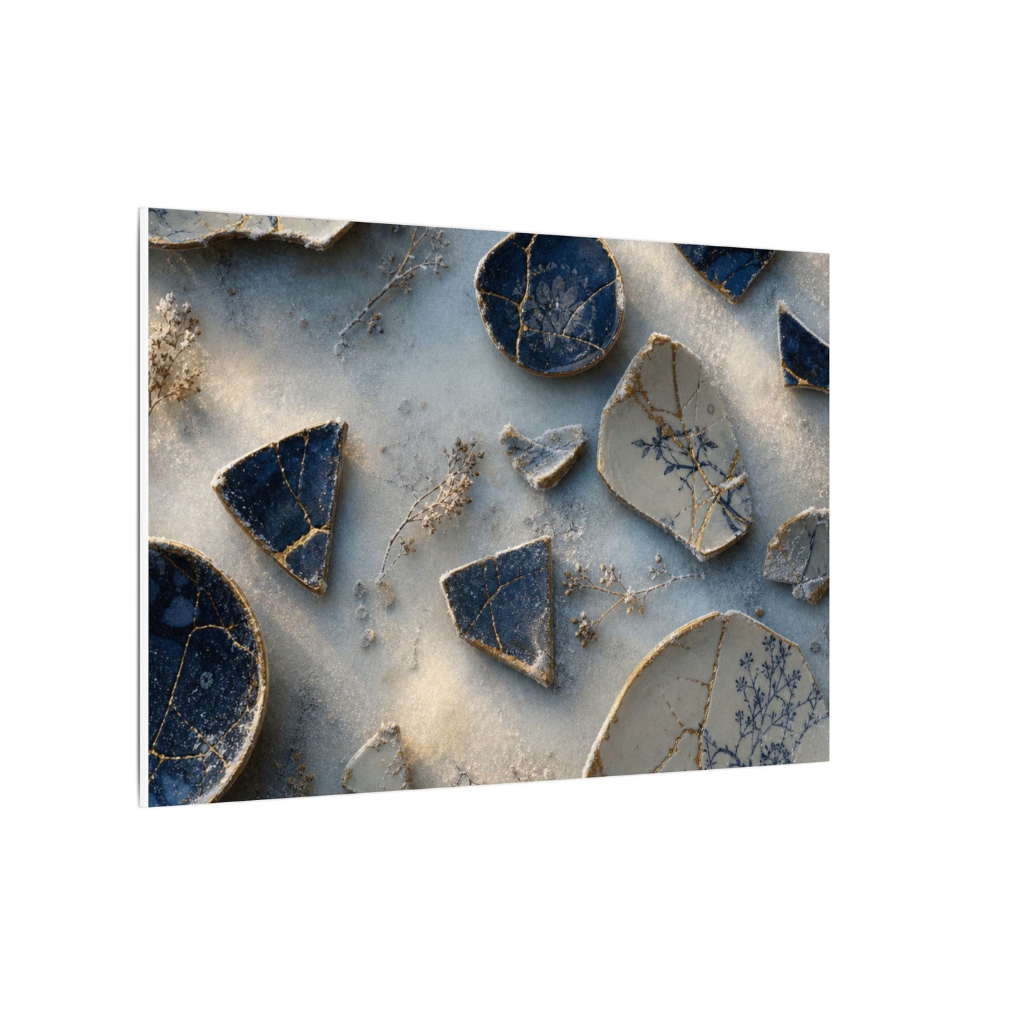 Broken Pottery Canvas Art | Winter Kintsugi Gold Vein Art