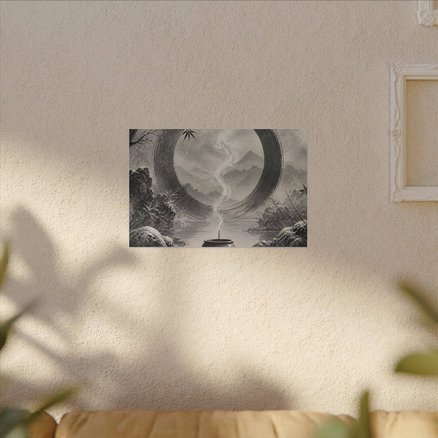 Incense Smoke Canvas Art | Winter Zen Sumi E Art
