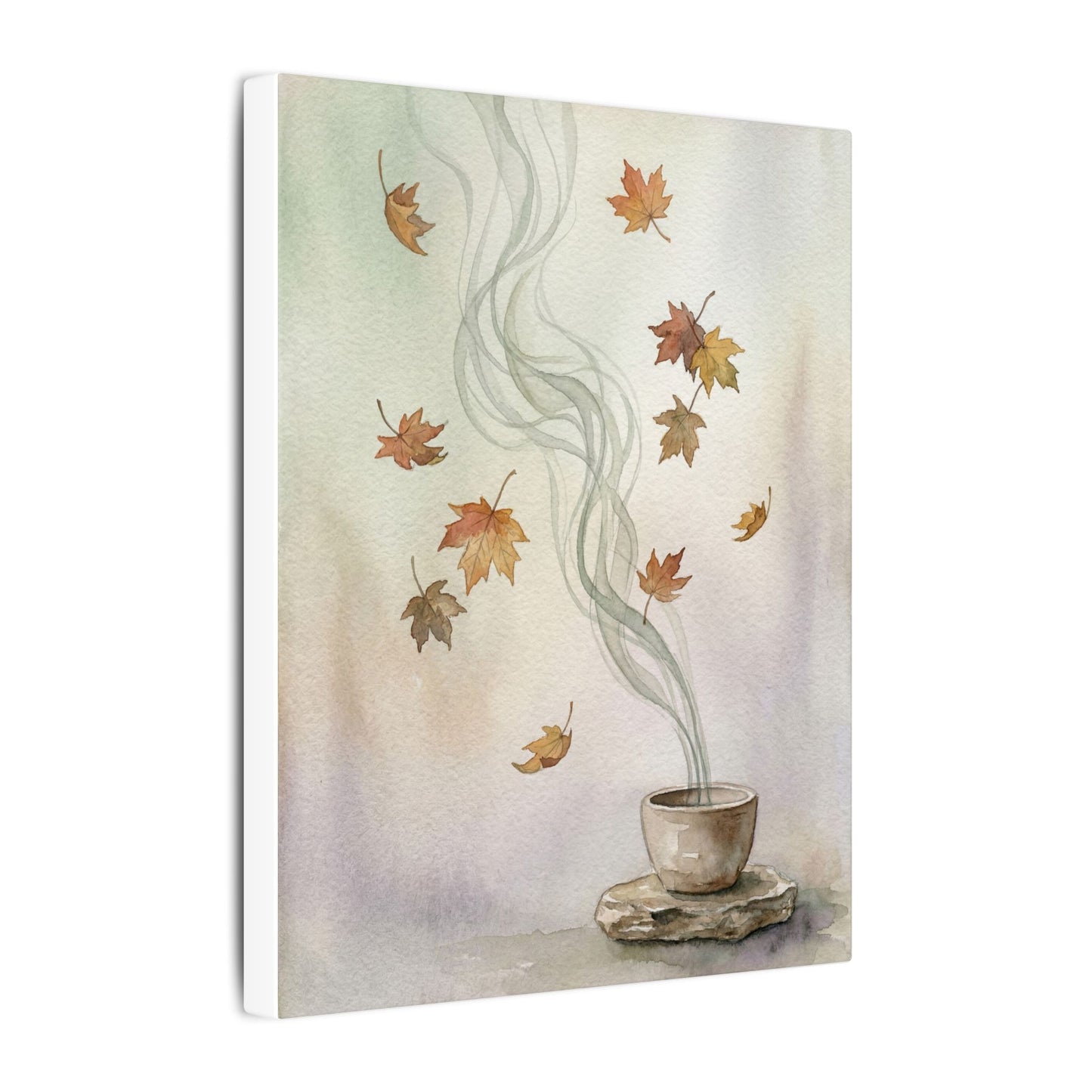 Incense Smoke Canvas Art | Autumn Japandi Watercolor Art