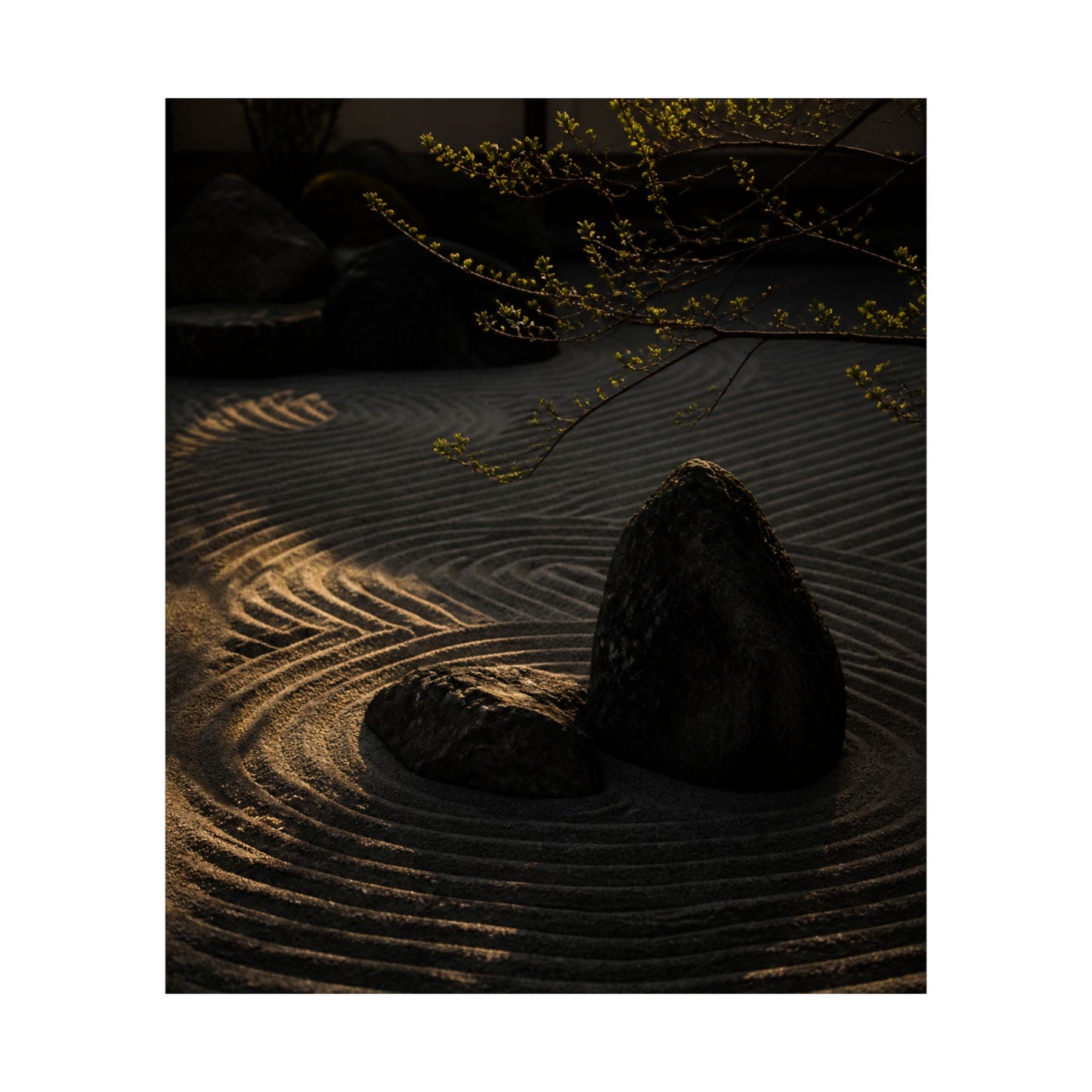 Golden Hour Rock Garden Wall Art Print - Dark Japandi Ma