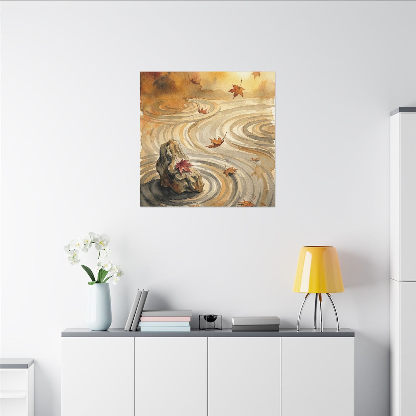 Autumn Rock Garden Watercolor Canvas Art | Neutral Decor