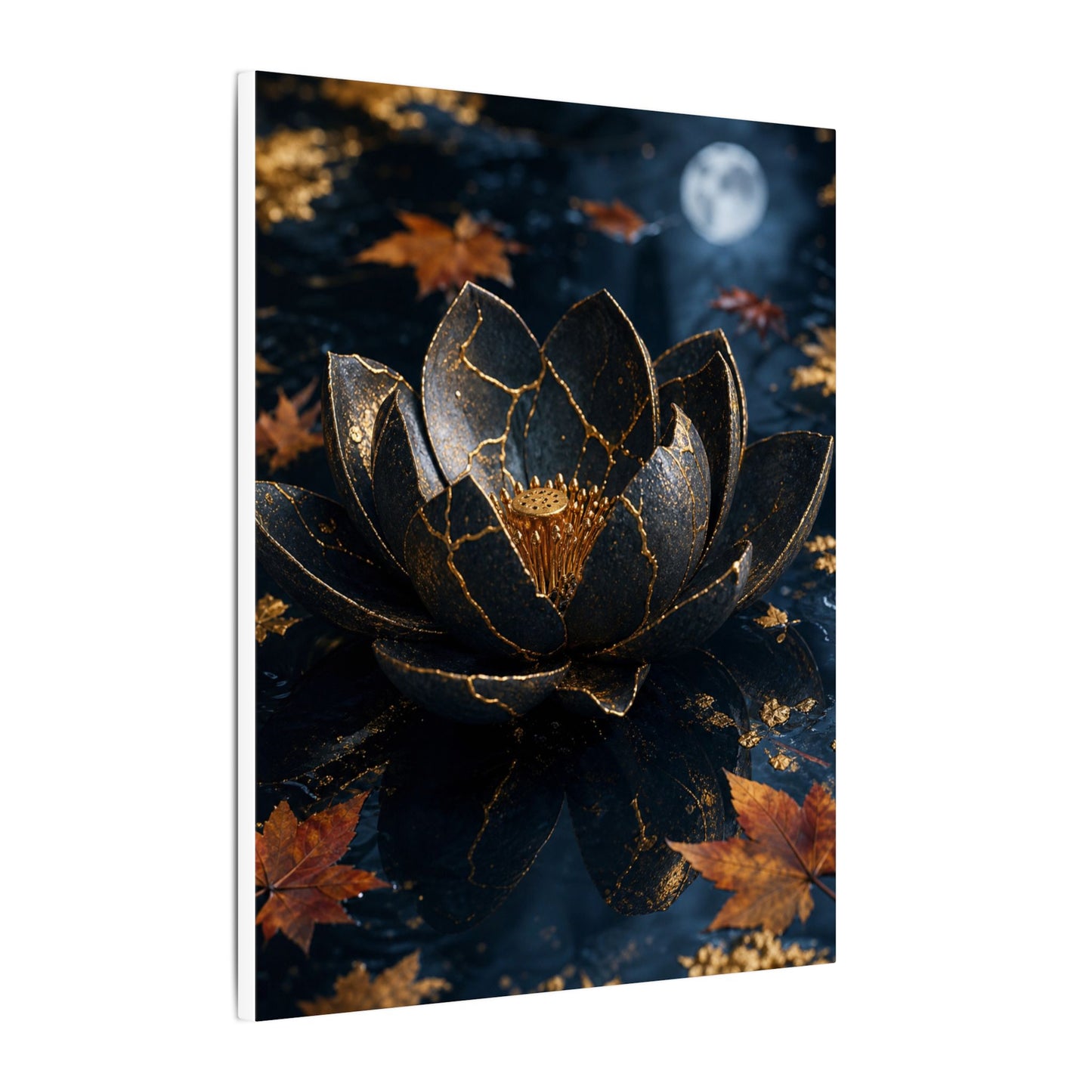 Moonlight Lotus Flower Canvas Art - Kintsugi Fukinsei