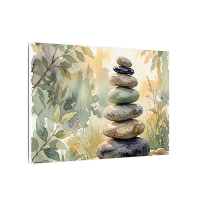 Golden Hour River Stones Canvas Art - Japandi Mono No Aware