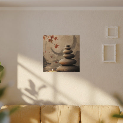 Japandi River Stones in Candlelight | Japanese Pattern Canvas Art