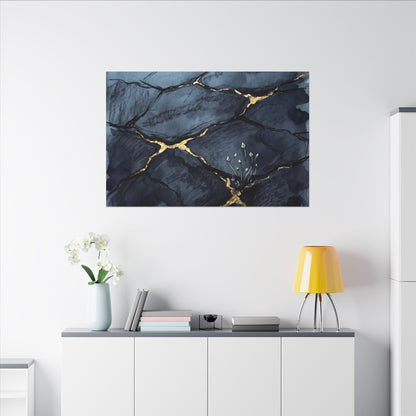 Mono No Aware Cracked Earth Canvas Art - Dark Japandi Charcoal Ink