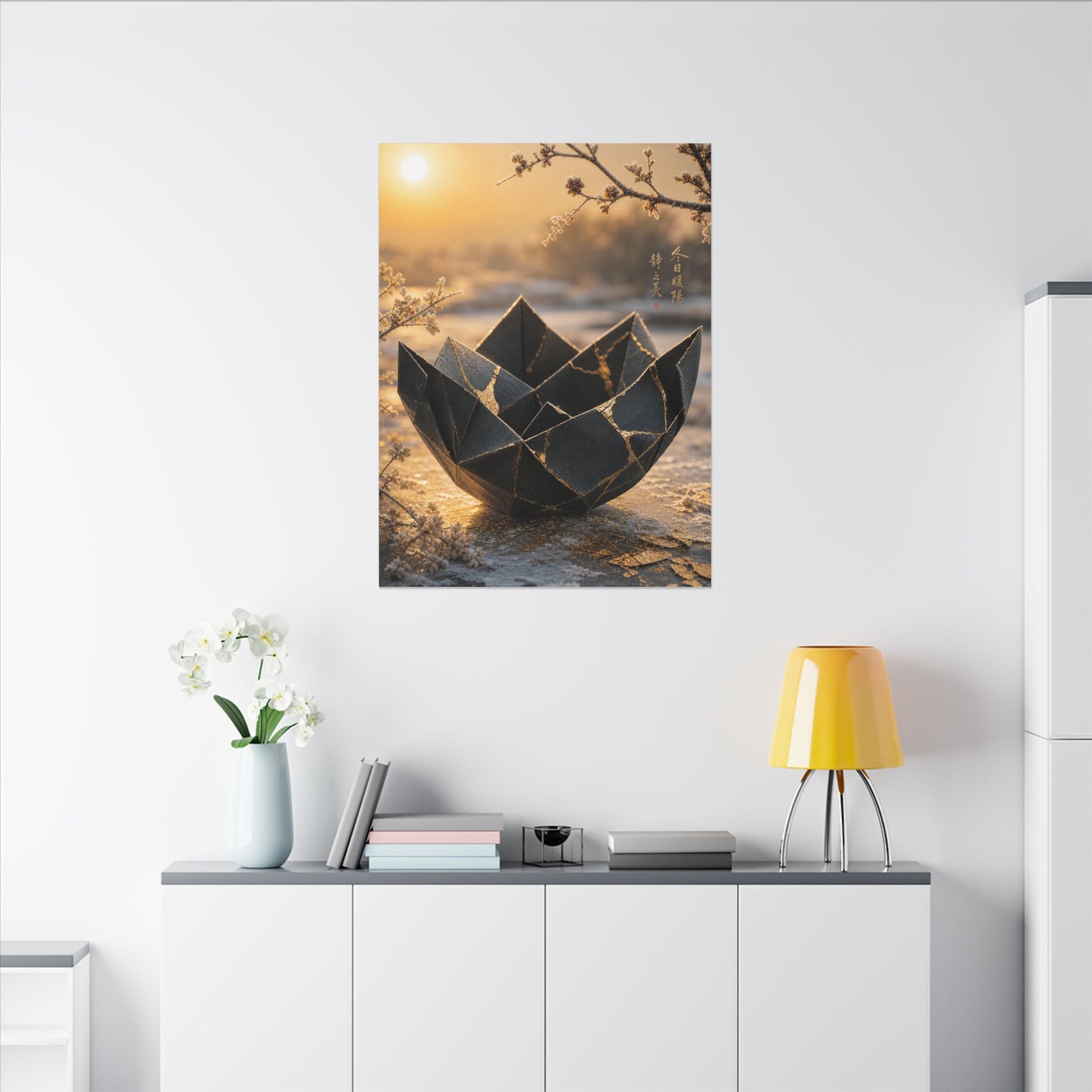 Kintsugi Paper Fold in Golden Hour | Gold Repair Canvas Art