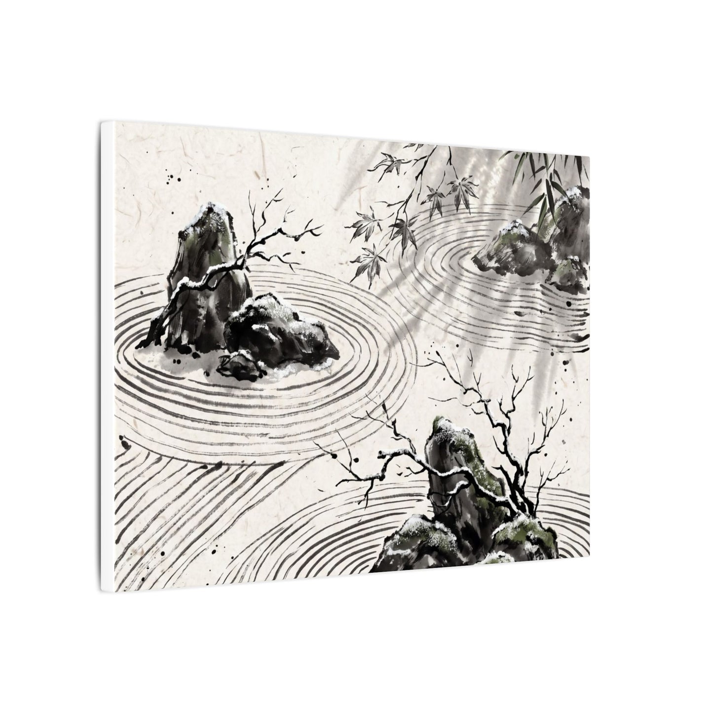 Rock Garden Canvas Art | Winter Zen Sumi E Art