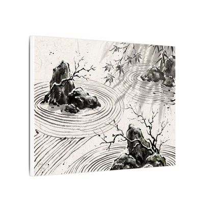 Rock Garden Canvas Art | Winter Zen Sumi E Art
